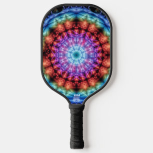 Lebendiges Tie-Dye-Kaleidoskop-Regenbogen-Mandala Pickleball Schläger