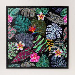 Lebendiges tropisches Blätter- und Blumenmuster