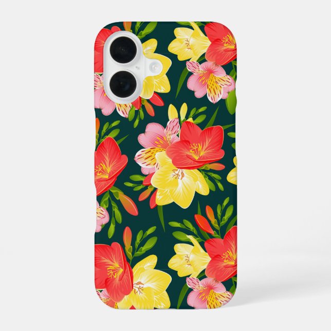 Lebendiges tropisches Blumenmuster iPhone 16 Hülle (Rückseite)