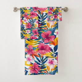 Lebendiges tropisches Blumenparadies-Musterdesign Badhandtuch Set