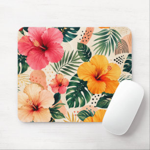 Lebendiges tropisches Hibiskus-Blumen nahtloses Mu Mousepad