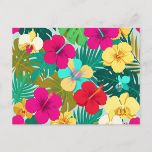 Lebendiges tropisches Hibiskus-Blumenmuster Postkarte