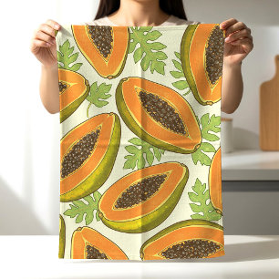 Lebendiges tropisches Papaya-Frucht- und Blattmust Geschirrtuch