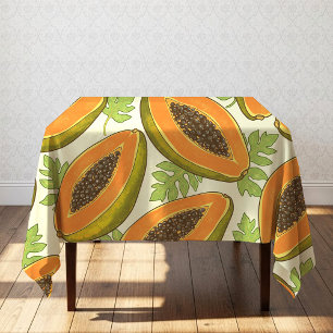 Lebendiges tropisches Papaya-Frucht- und Blattmust Tischdecke