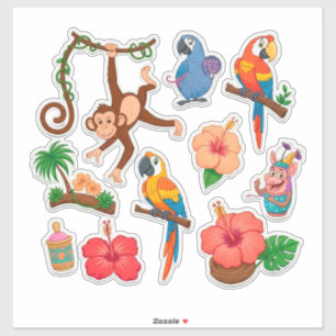 Lebendiges Tropisches Sticker-Set Aufkleber