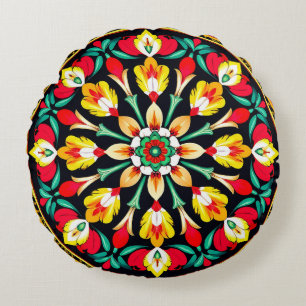Lebendiges verziertes Mandala-Design Rundes Kissen