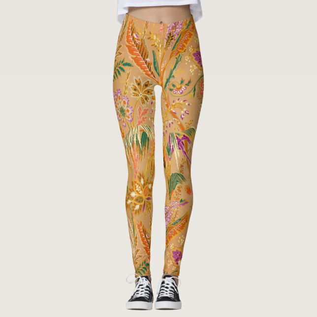 Lebendiges Vintage-Blumenmuster Leggings (Vorderseite)