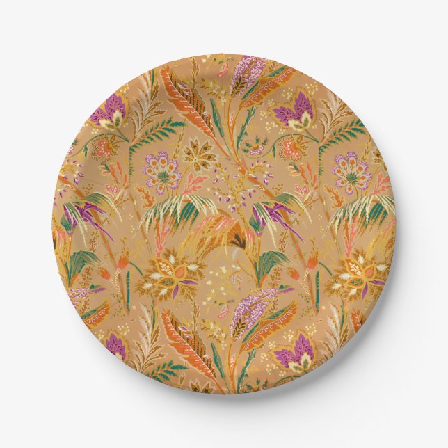 Lebendiges Vintage-Blumenmuster Pappteller (Vorderseite)