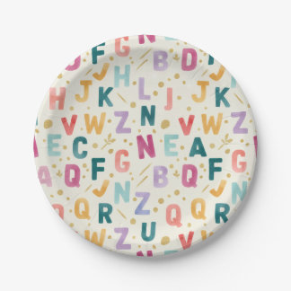 Lebendiges Wasserfarben-Alphabet Pappteller