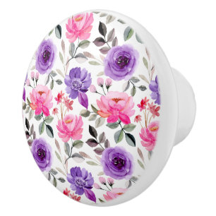 Lebendiges Wasserfarben-Blumenmuster in Rosa und L Keramikknauf