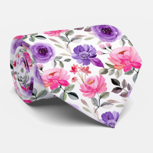 Lebendiges Wasserfarben-Blumenmuster in Rosa und L Krawatte