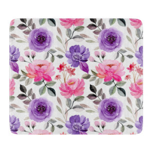 Lebendiges Wasserfarben-Blumenmuster in Rosa und L Schneidebrett