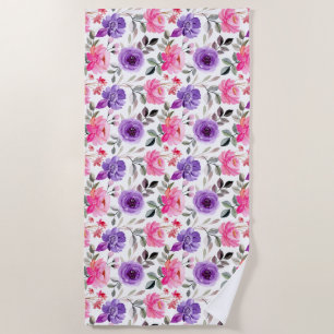Lebendiges Wasserfarben-Blumenmuster in Rosa und L Strandtuch