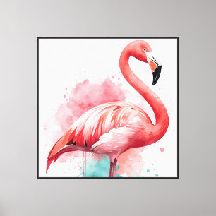 Lebendiges Wasserfarben-Flamingo Rosa und Türkis-S Leinwanddruck