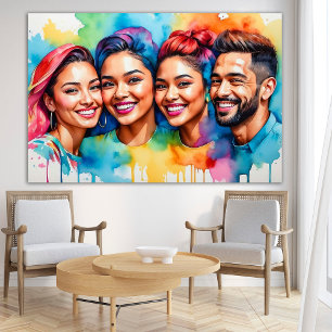 Lebendiges Wasserfarben-Porträt Lächelnde Gesichte Poster