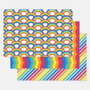 Lebendiges Weiß und Regenbogen-Muster Geschenkpapier Set
