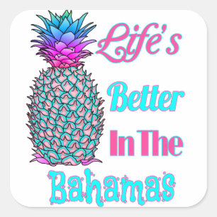 Lebens besser in der tropischen Ananas Bahamas Quadratischer Aufkleber