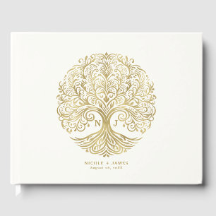 Lebensbaum Creme & Gold keltische Hochzeit Gästebuch
