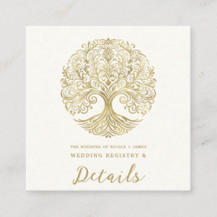 Lebensbaum Creme & Gold keltische Hochzeit Quadratische Visitenkarte