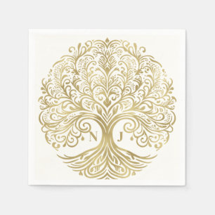 Lebensbaum Creme & Gold keltische Hochzeit Serviette