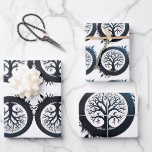 Lebensbaum in Blau Geschenkpapier Set