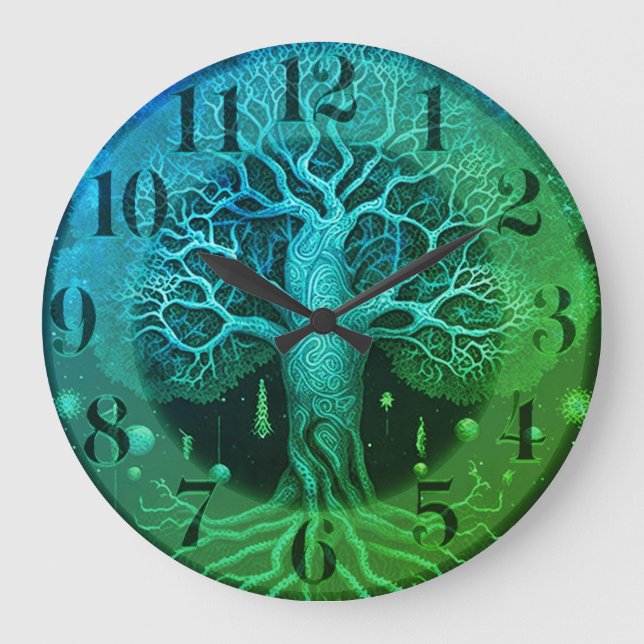 Lebensbaum in der Nacht Große Wanduhr (Vorderseite)