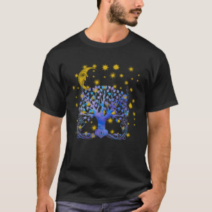 Lebensbaum Lila mit Nachthimmel und Mond T-Shirt