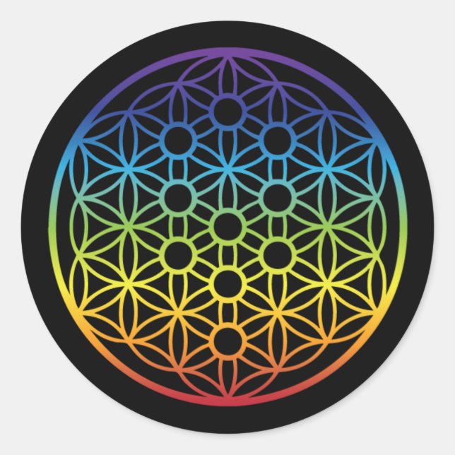 Lebensbaum mit Blume des Lebens - Regenbogenversio Runder Aufkleber (Vorderseite)
