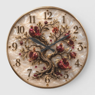 Lebensbaum mit Granatäpfeln 3D-Relief-Kunst Große Wanduhr