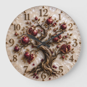 Lebensbaum mit Granatäpfeln 3D-Reliefkunst Große Wanduhr