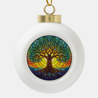Lebensbaum-Schmuck 2025, Glasmalerei-Effekt 1 Keramik Kugel-Ornament