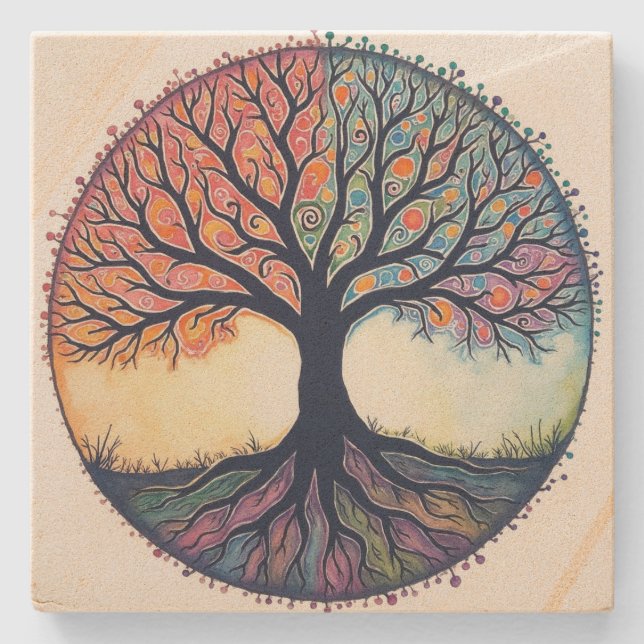 Lebensbaum Steinuntersetzer (Vorderseite)