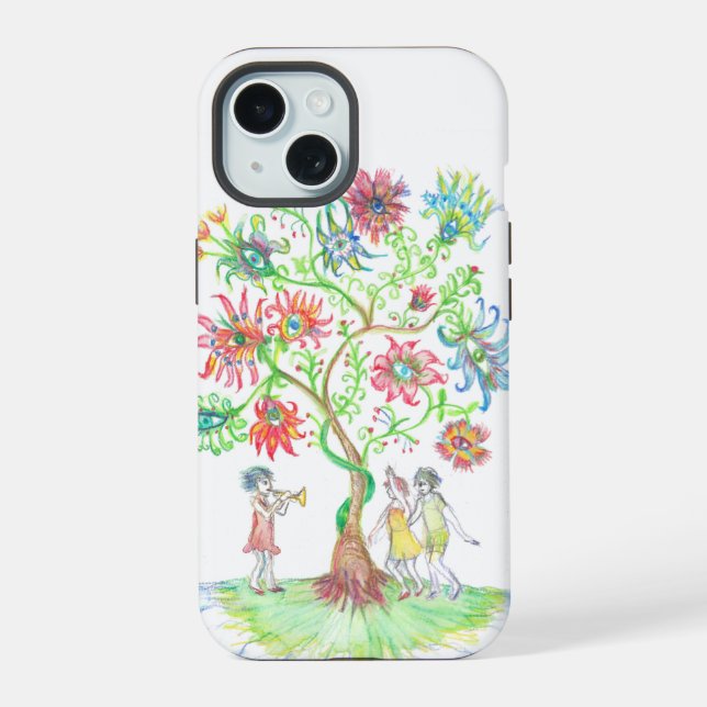 Lebensbaum und Tänzer iPhone 15 Hülle (Rückseite)