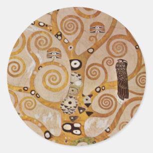 Lebensbaum von Gustav Klimt, Stilisierte Art Nouve Runder Aufkleber