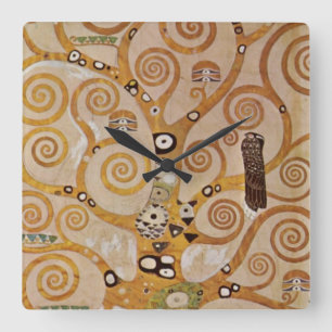 Lebensbaum von Gustav Klimt, Stilisierter Jugendst Quadratische Wanduhr