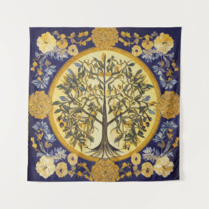 Lebensbaum von kedoki Blau-Gold-Stickerei  Wandteppich