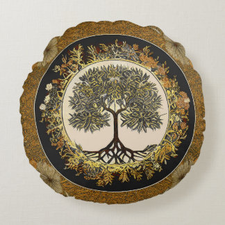 Lebensbaum von kedoki Florale Goldstickerei Thro Rundes Kissen