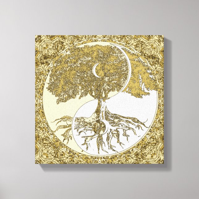 Lebensbaum Yin Yang Gold Mandala Leinwanddruck (Vorderseite)