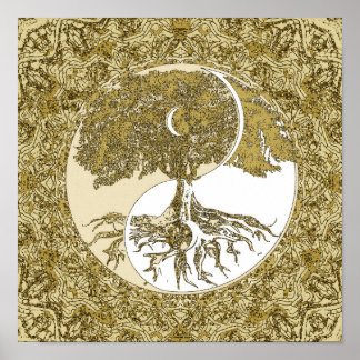Lebensbaum Yin Yang Gold Mandala Poster