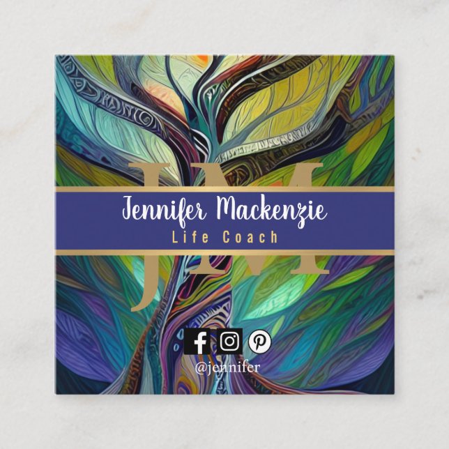 Lebensberater Rainbow Tree Quadratische Visitenkarte (Vorderseite)
