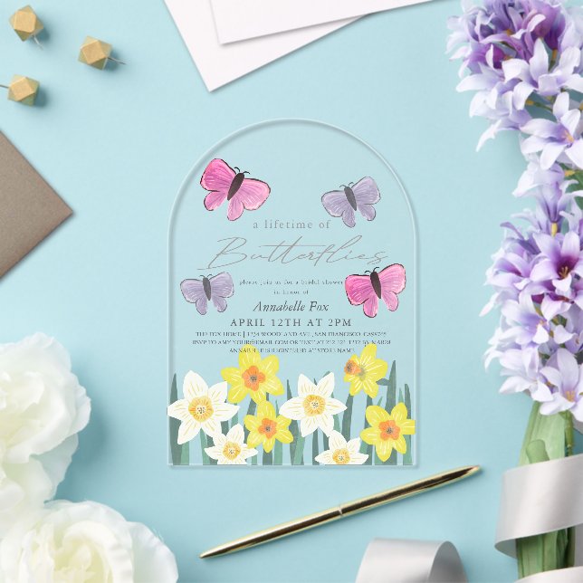 Lebensdauer der Schmetterlinge Daffodils Brautpart Acryleinladungen (Insitu (Hochzeit))