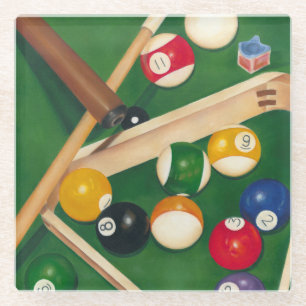 Lebensechte Billard-Tabelle mit Bällen und Kreide Glasuntersetzer