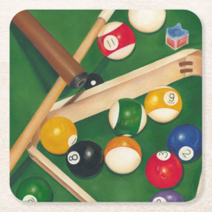 Lebensechte Billard-Tabelle mit Bällen und Kreide Rechteckiger Pappuntersetzer