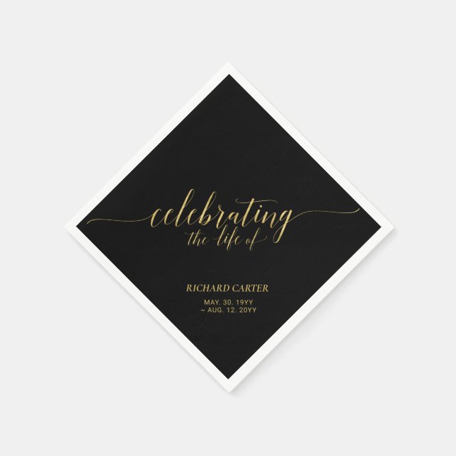 Lebensfeiern | Elegante Gold Script Memorial Serviette (Ecke)