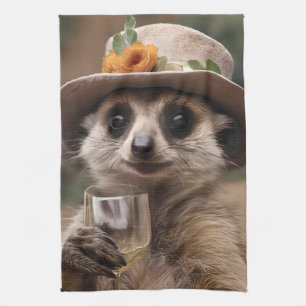 "Lebensfreude: Gran Meerkat genießt Glas Wein Geschirrtuch