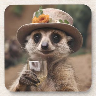 "Lebensfreude: Gran Meerkat genießt Glas Wein Getränkeuntersetzer