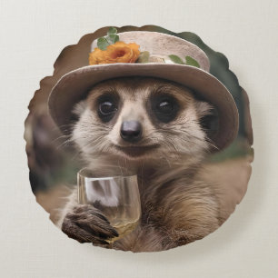"Lebensfreude: Gran Meerkat genießt Glas Wein Rundes Kissen