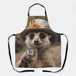 "Lebensfreude: Gran Meerkat genießt Glas Wein Schürze