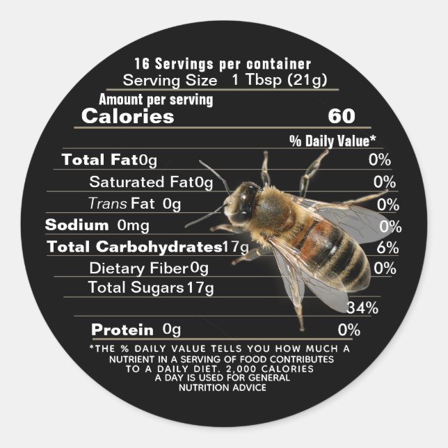 Lebensgröße Biene Mini Honey Ernährung Fakten Schw Runder Aufkleber (Vorderseite)