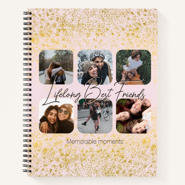 Lebenslange beste Freunde Pink Blush & Gold Glitze Notizbuch (Vorderseite)